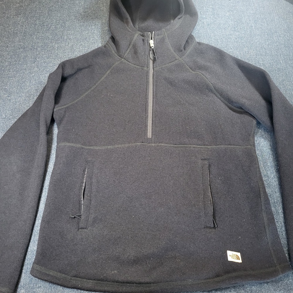 The North Face Womens Navy Blue Quarter Zip Fleece Hoodie Sweater Knit Size M